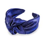 Serre-tête à noeud en tissu lamé irisé bleu modèle Gabriella, Mon Petit Bandeau